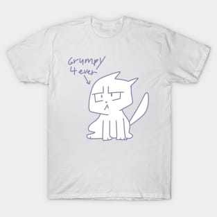 Grumpy 4 ever ugly cat illustration purple T-Shirt